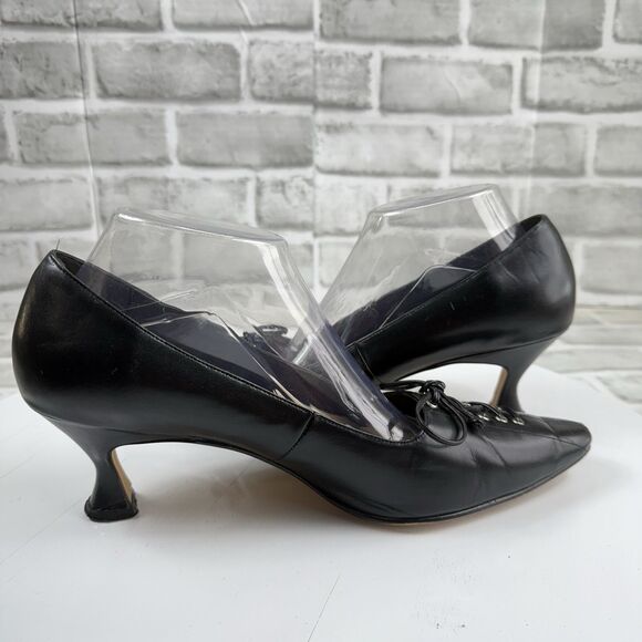 Valley Lane Vintage Women's 9 Wide Black Leather Lace Up Goth Victorian Pumps - Picture 3 of 13